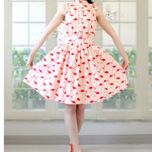 Chicwish Coral Flamingo Print Dress - Picture 2 of 7